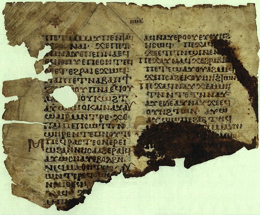 Pergamentblatt mit sahidischem Text des Johannesevangeliums © Österreichische Nationalbibliothek (Reproabteilung) K. 9085v 
